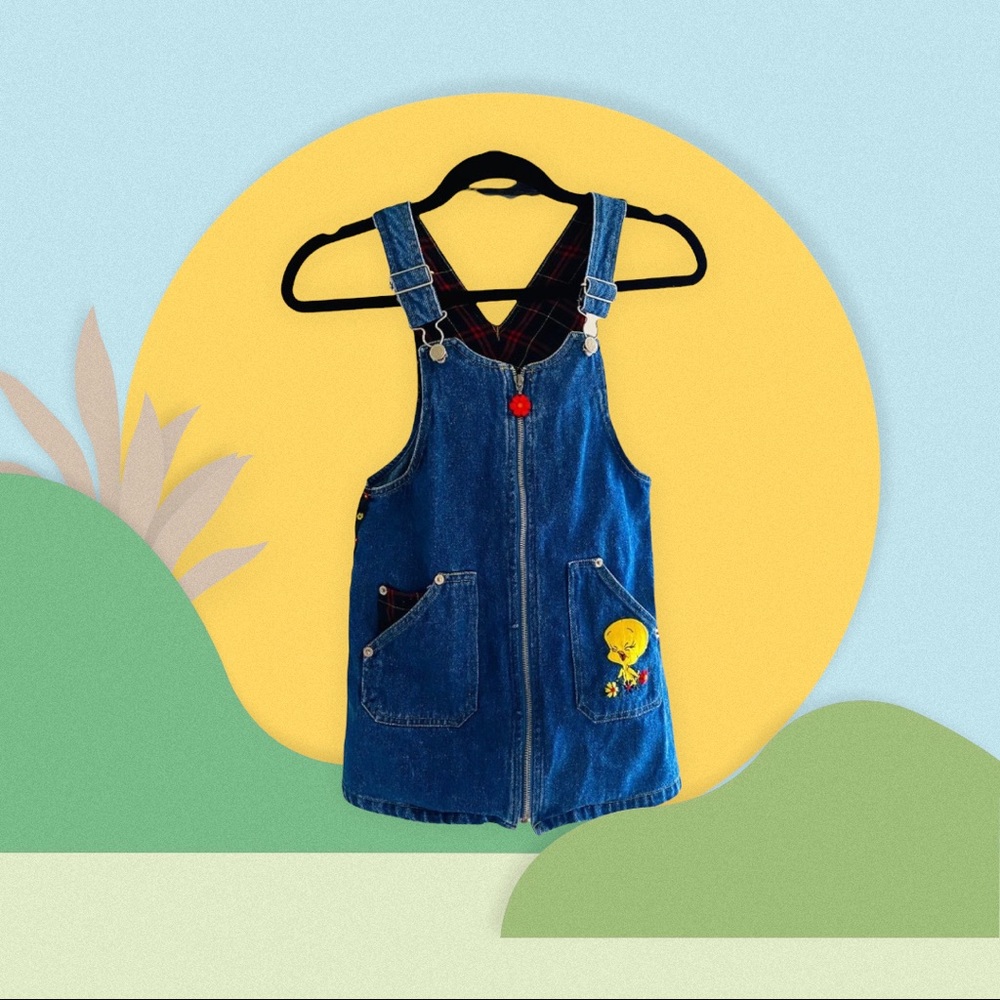 Vntg Tweety Bird Kids Denim Jumper size 7